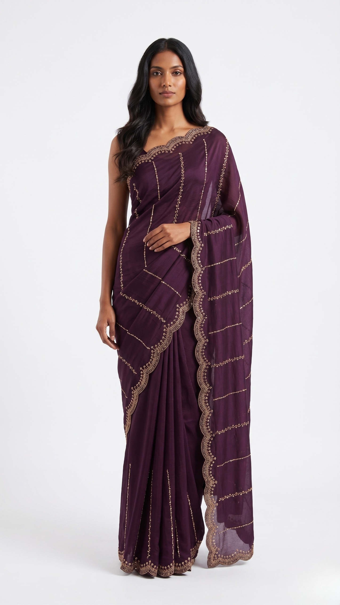 Shahi Pinstripe Designer Saree with Unstitched Blouse Material