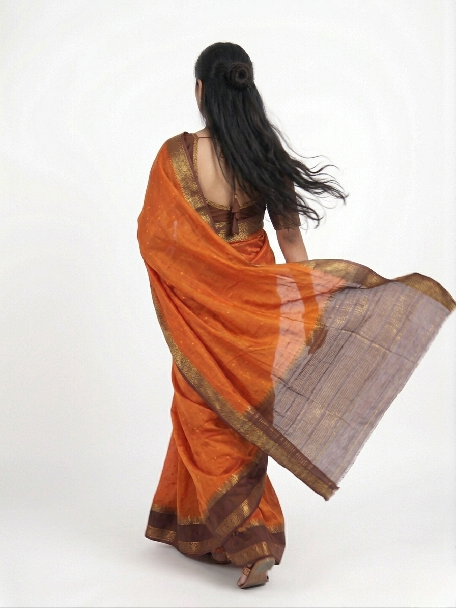 Agni Rust Mysore Silk Saree with Unstitched Blouse Material