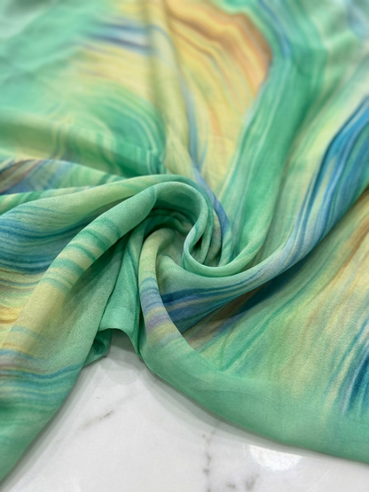 Lagoon Marble Print Satin Saree