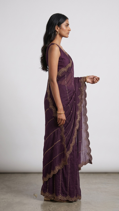Shahi Pinstripe Designer Saree with Unstitched Blouse Material