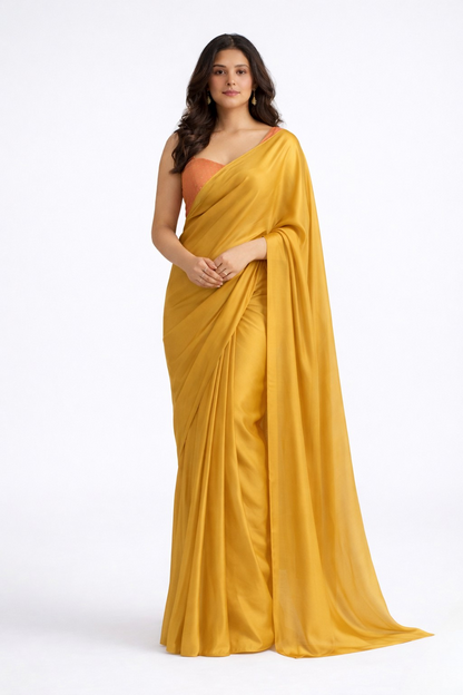 Saffron Solid Chiffon Saree