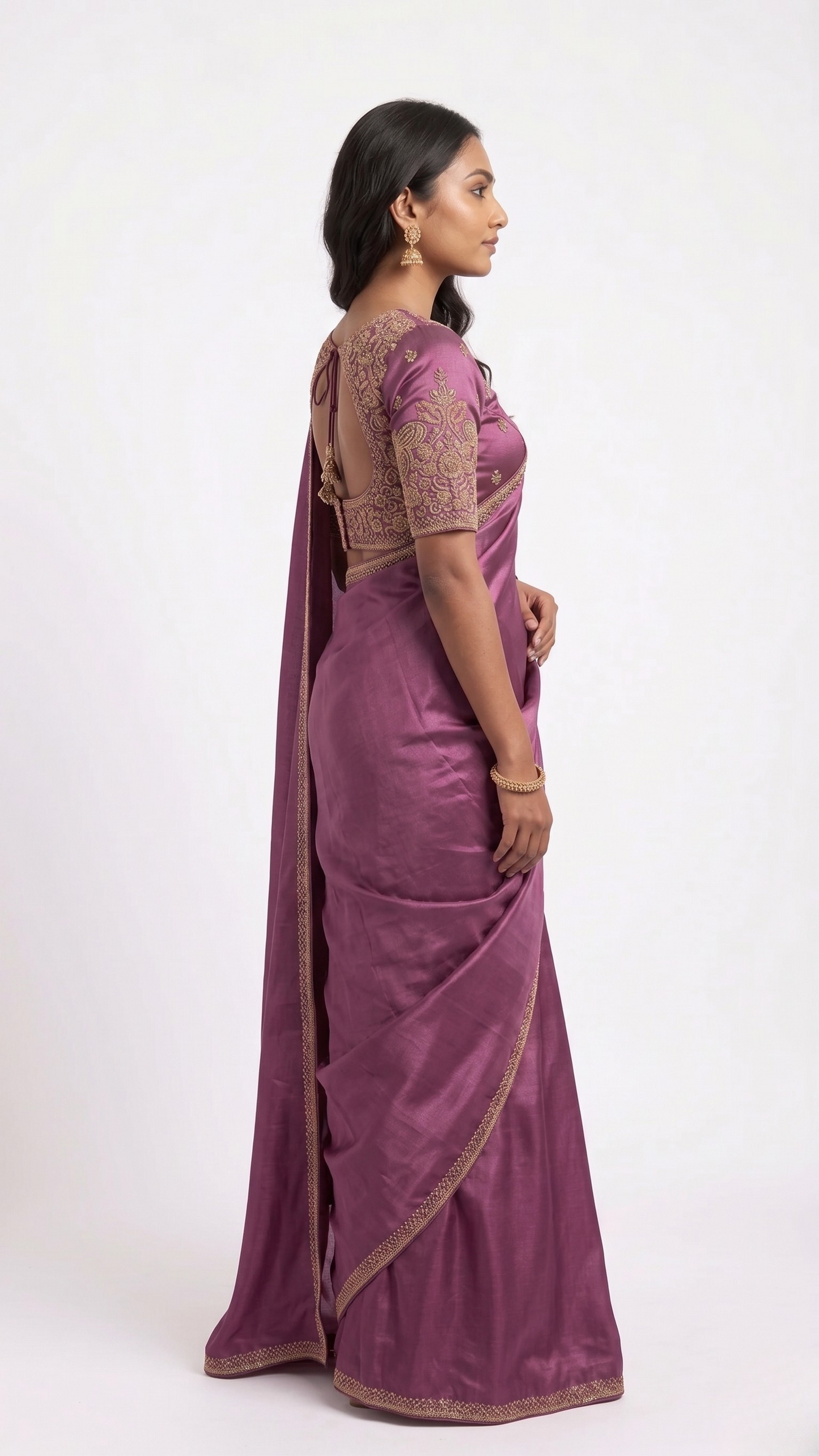Pakshi Mauve Satin Saree with Unstitched Blouse Material