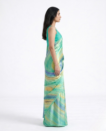 Lagoon Marble Print Satin Saree