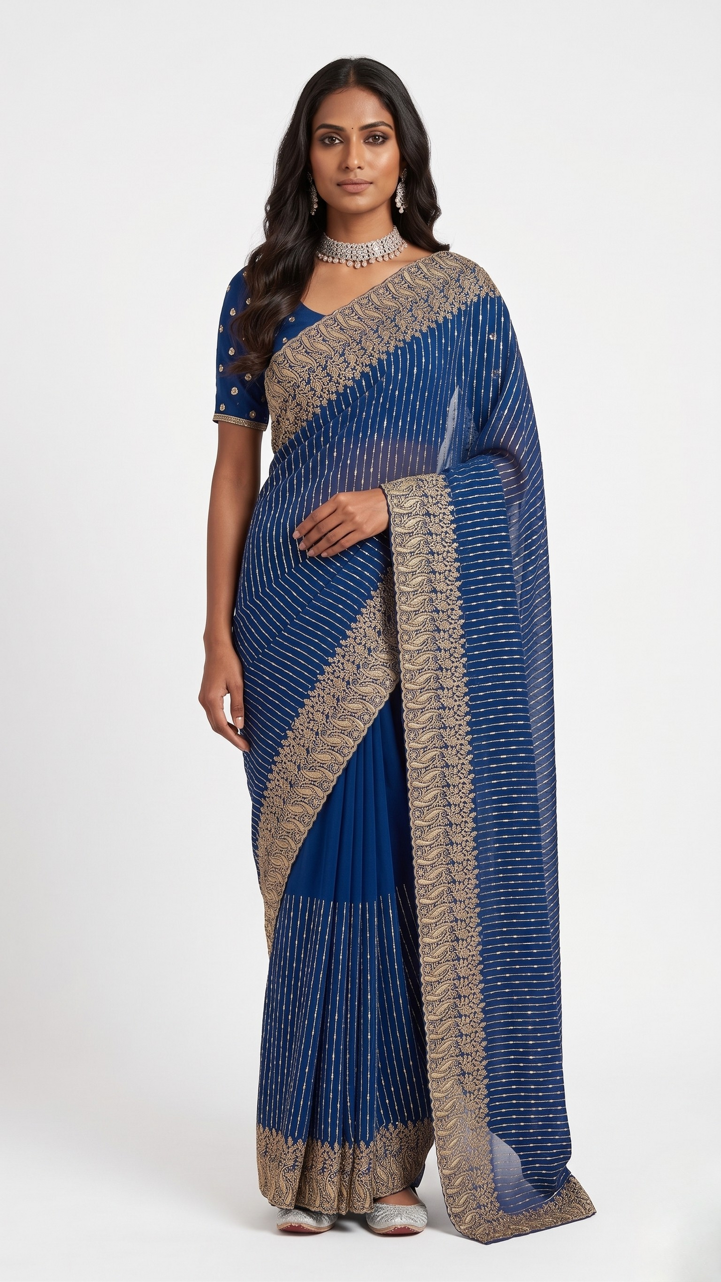Neelam Pinstripe Designer Saree with Unstitched Blouse Material