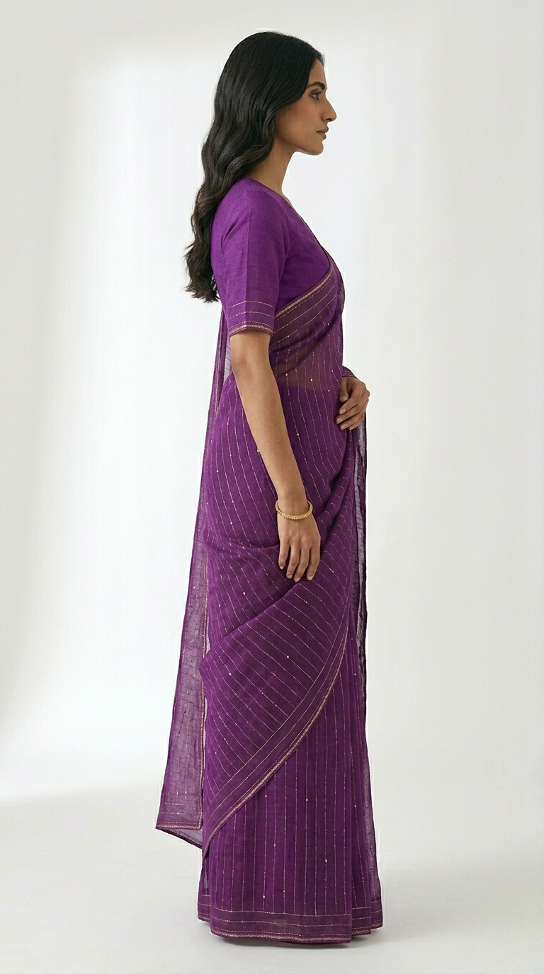 Jaamun Cotton Sequence Saree with Unstitched Blouse Material