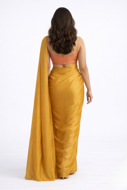 Saffron Solid Chiffon Saree