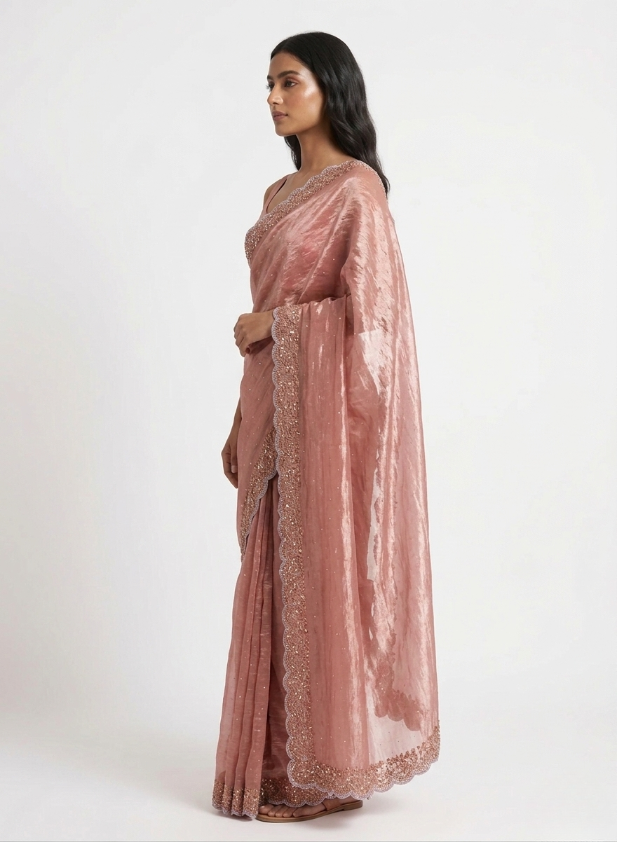 Rooh Tissue Designer Saree with Unstitched Blouse Material