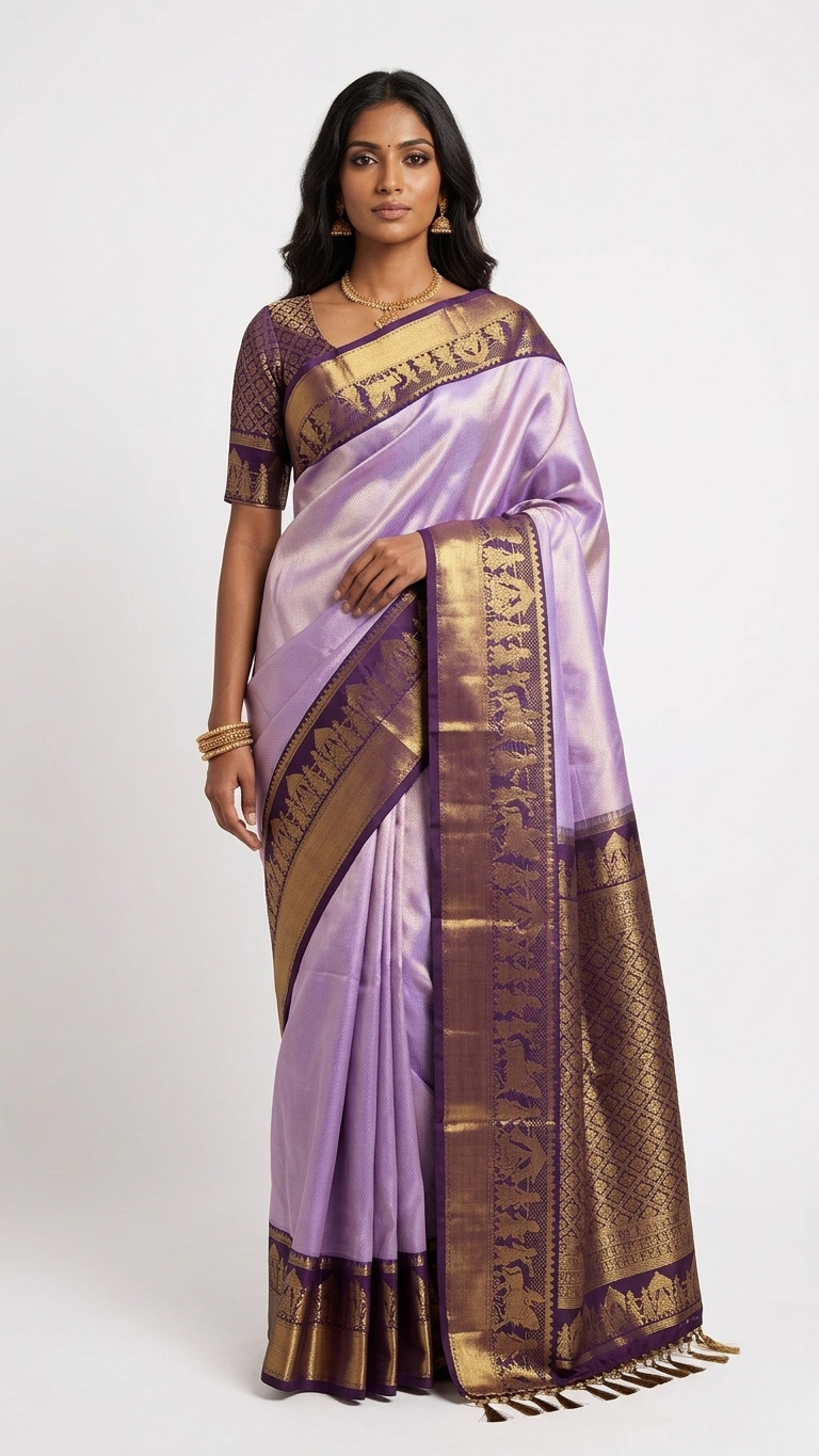 Radham Iris Kanchipuram Silk Saree with Unstitched Blouse