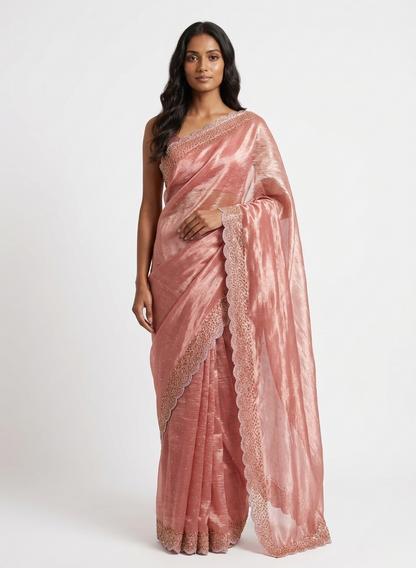 Rooh Tissue Designer Saree with Unstitched Blouse Material