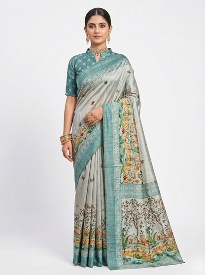 Vana Art Silk Saree with Unstitched Blouse Material
