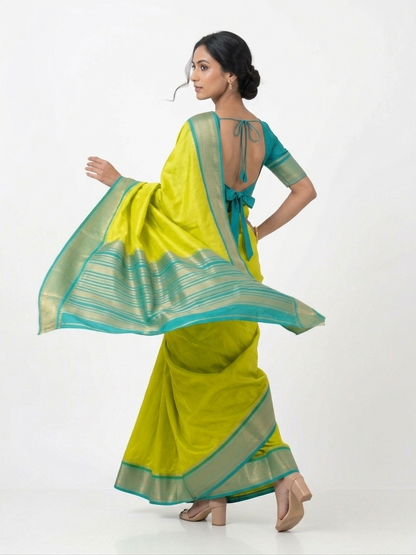 Basant Yellow Mysore Silk Saree with Unstitched Blouse Material
