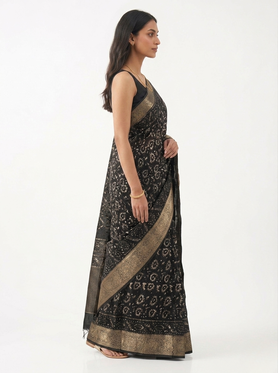 Kalam Batik Print Cotton Saree with Unstitched Blouse Material