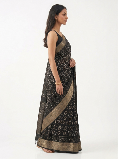 Kalam Batik Print Cotton Saree with Unstitched Blouse Material