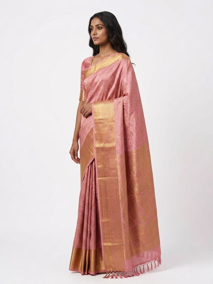 Kumutham Blush Kanchipuram Silk Saree with Unstitched Blouse