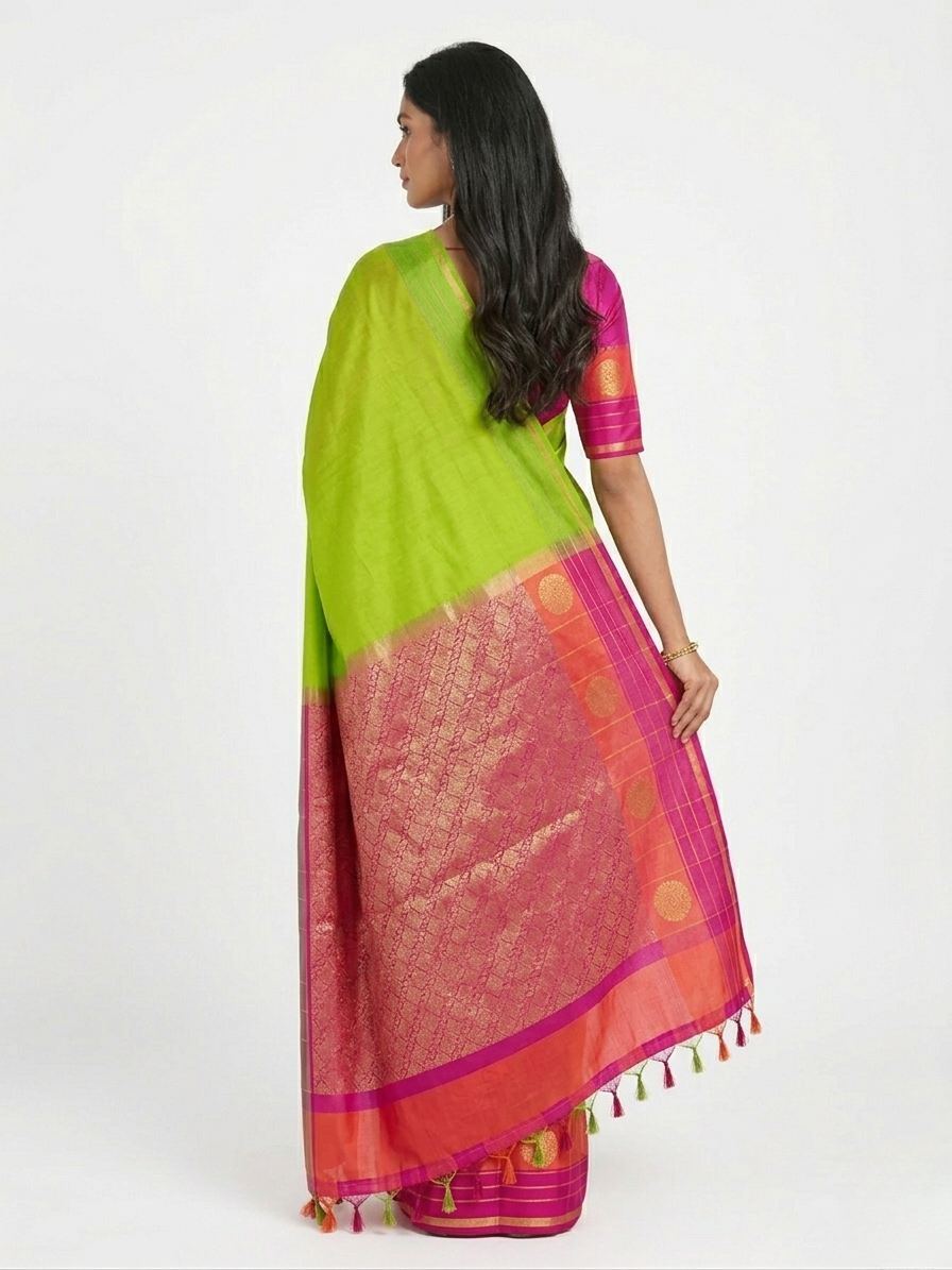 Kili Pure Silk Handwoven Kanchipuram Saree with Unstitched Blouse Material