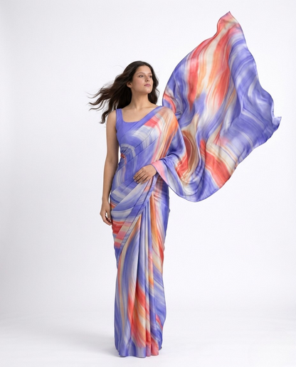 Tide Marble Print Satin Saree