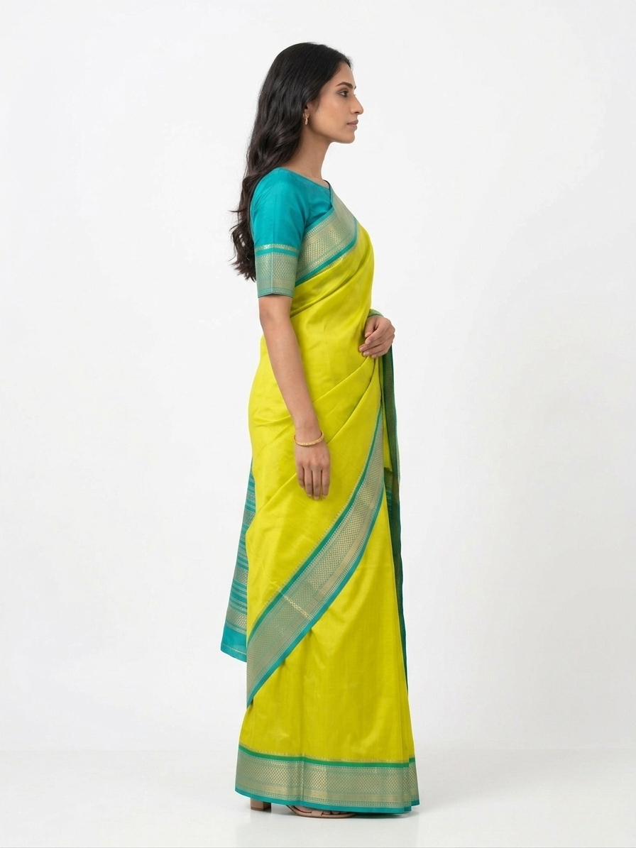 Basant Yellow Mysore Silk Saree with Unstitched Blouse Material