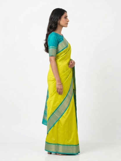 Basant Yellow Mysore Silk Saree with Unstitched Blouse Material