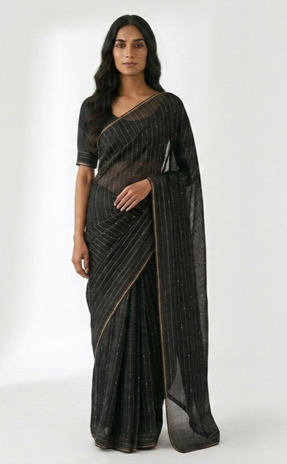 Slate Cotton Sequence Saree with Unstitched Blouse Material