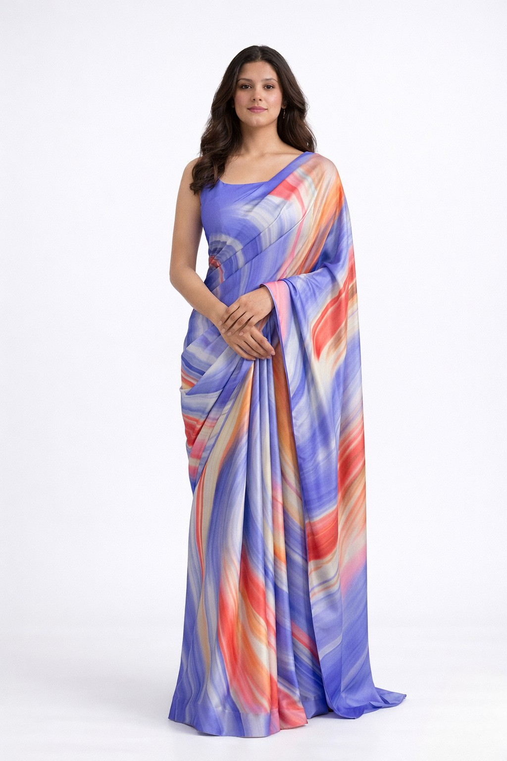 Tide Marble Print Satin Saree