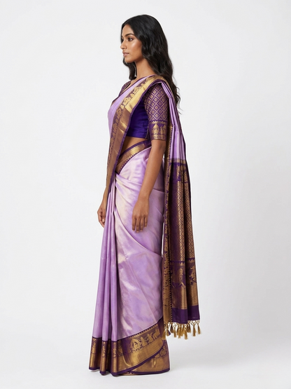 Radham Iris Kanchipuram Silk Saree with Unstitched Blouse
