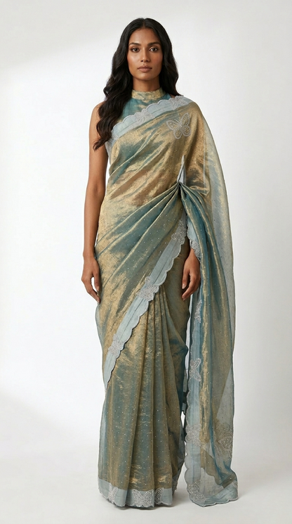 Titli Tissue Designer Saree with Unstitched Blouse Material