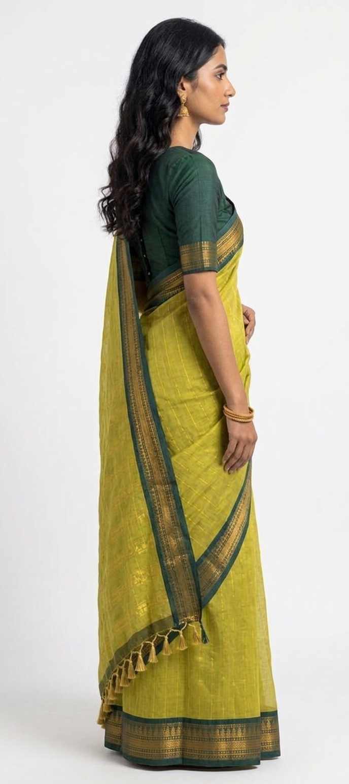 Shruti Lime Silk Saree with Unstitched Blouse Material