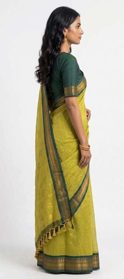 Shruti Lime Silk Saree with Unstitched Blouse Material