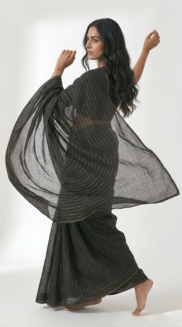Slate Cotton Sequence Saree with Unstitched Blouse Material