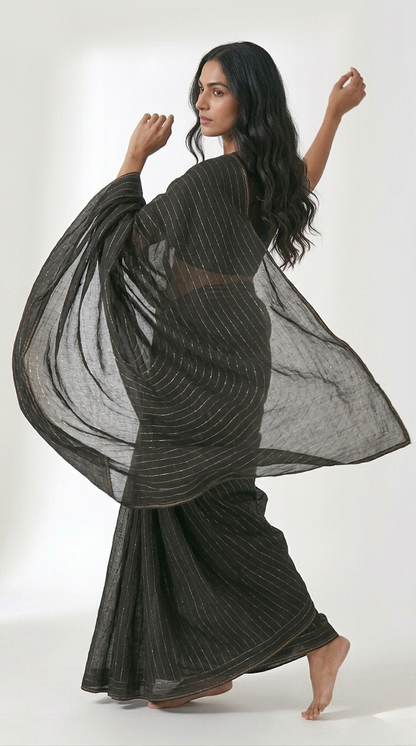 Slate Cotton Sequence Saree with Unstitched Blouse Material