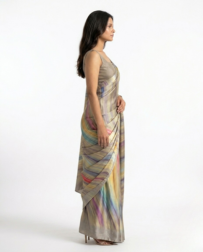 Terrain Marble Print Satin Saree
